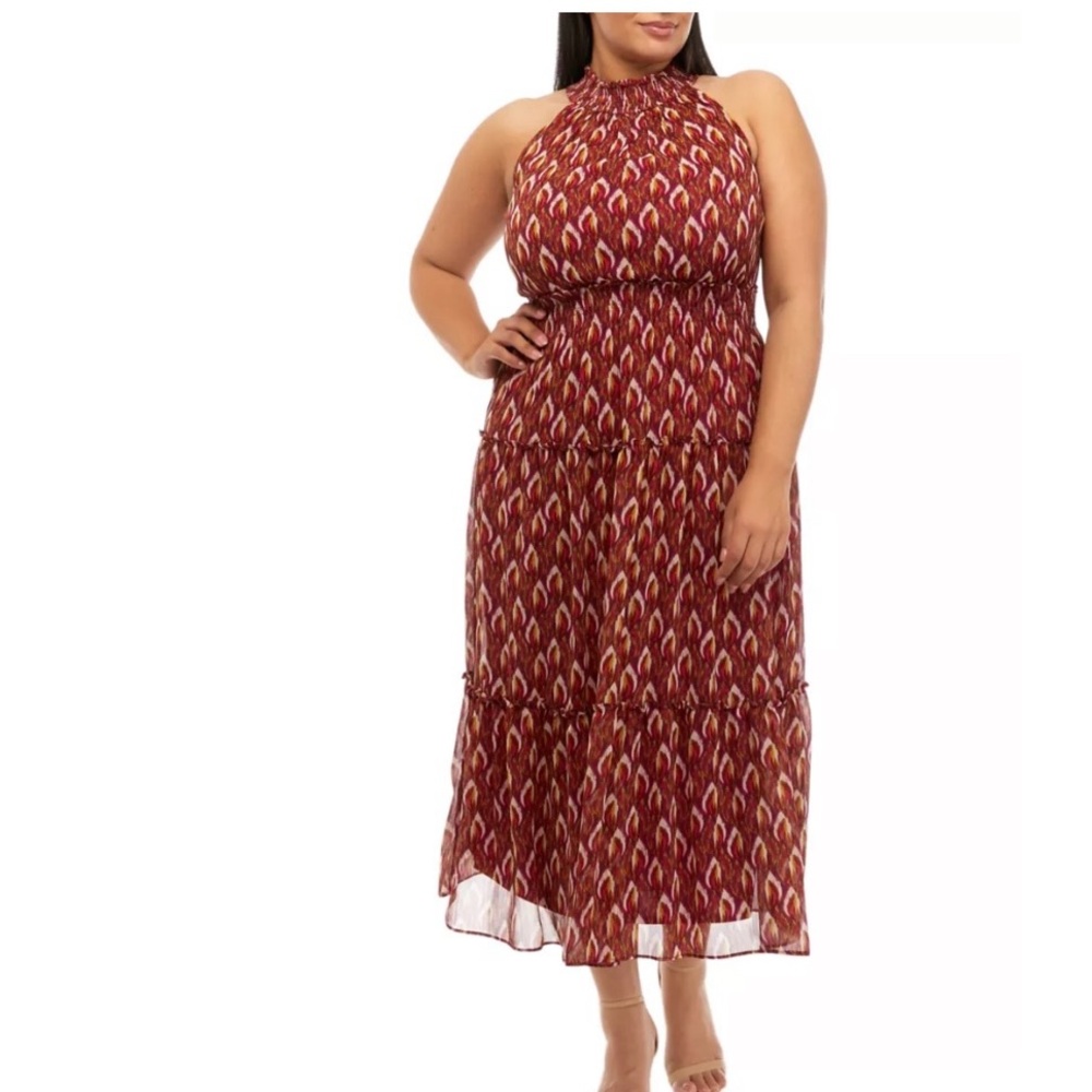 Taylor Vibrant Pink and Orange Halter Dress